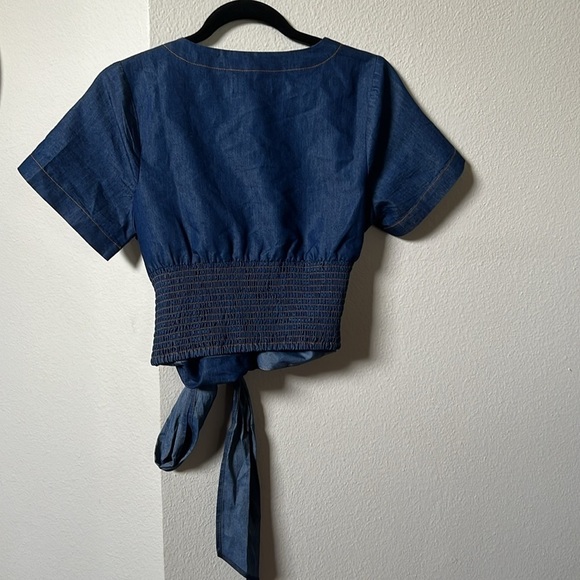Band of the Free Indigo Denim Chambray Wrap Crop‎ Top - Size Small Sample Sale - Picture 4 of 6